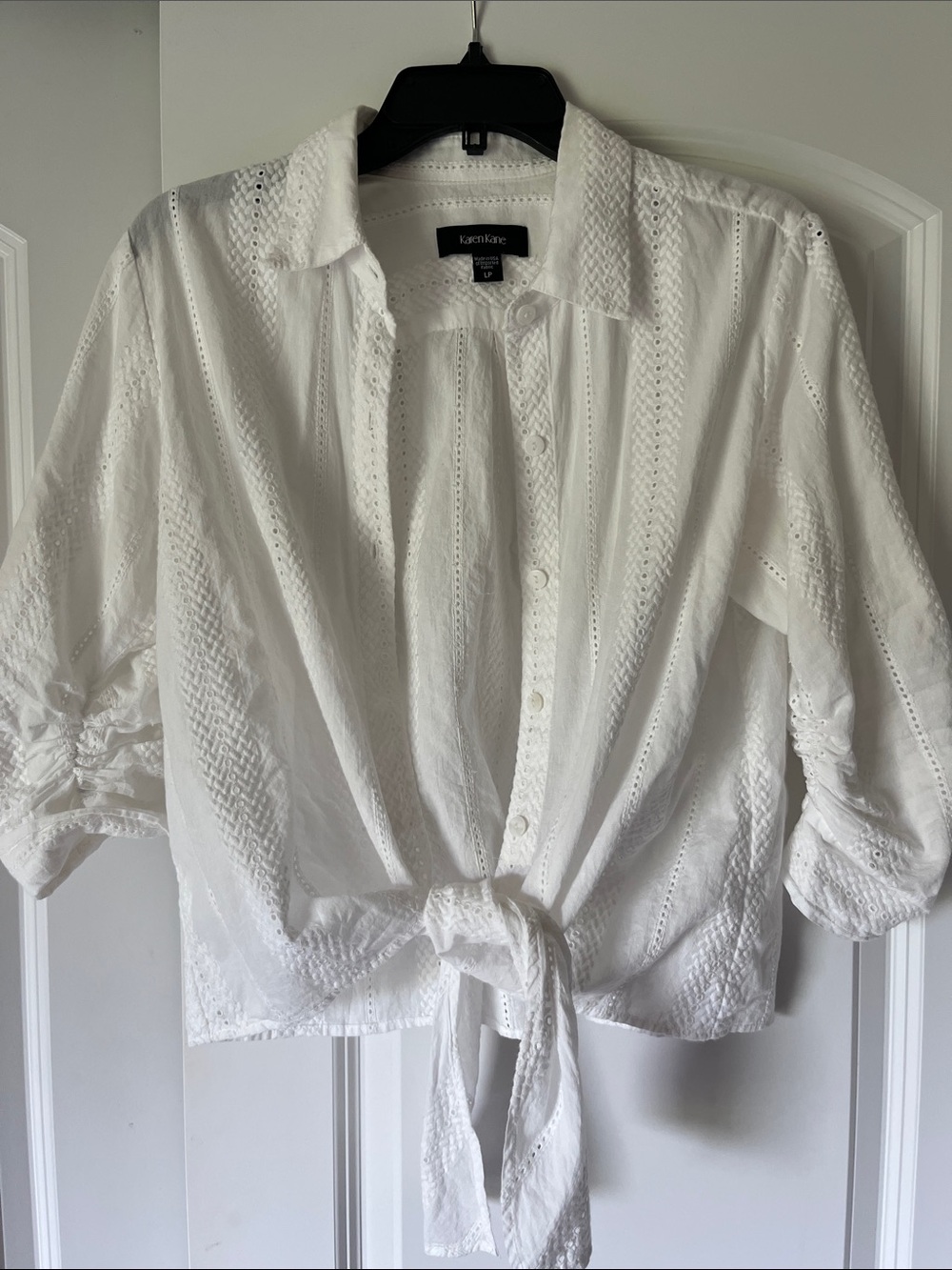 Karen Kane White Eyelet Tie-Front Button Down Shirt